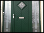 Green uPVC Door with Sandblasted Glass on Sides